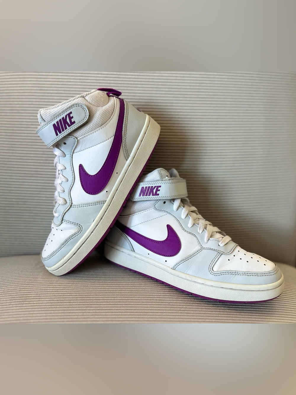 Nike Women’s Court Borough Mid 2 "Pure Platinum Vivid Purple" size 6.5 (youth 5)